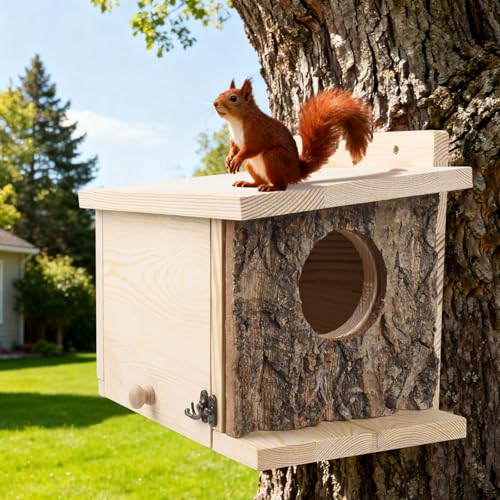 Squirrel Nesting Box, Easy Assembly Squirrel Houses for Outside Nesting | Wooden Nesting Box for Squirrels, Chipmunk, Bird and Small Animals - size: Medium