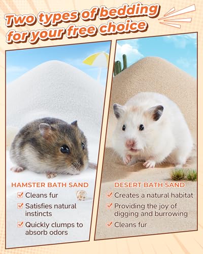 Hamster Bath Sand, 35oz Natural Desert Sand for Gerbil & Syrian Mice, Brown | Dust-reduced potty litter sand for hamsters & small animals. 100% natural desert sand for hygiene & healthy fur. - color: Brown, size: 2.2LB