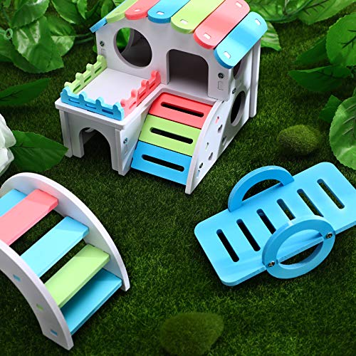3 Pieces Fun Hamster Guinea Pig Hideout Kit Include PVC Hamster House, Rainbow Bridge, Seesaw DIY Exercise Playhouse for Rats Mouse Small Animals(Small,Rainbow Color) - color: Rainbow Color, size: Small
