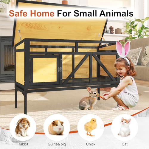 TIMHAKA 46.7" Rabbit Cage Elevated Bunny Cage Indoor, Outdoor Rabbit Hutch Hamster Cages for Small Animals, Wooden Guinea Pig Cages with Removable Tray & Waterproof Asphalt Roof & Bottom Wire Mesh - size: 46.7"L x 22.1"W x 31.5"H