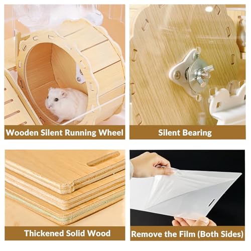 Cycodo 8 in 1 Acrylic Hamster Cage,2-Tier Dwarf Hamster Cage with Wooden Wheel & Hideout,Small Hamster Habitat with Accessories,Clear Pet Mice House(White,14" L*10" W*11" H) - color: White