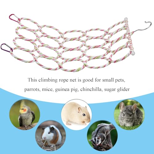 Hypeety Rat Climbing Rope Net Small Pet Hanging Swing for Cage Accessories | Bird hammock, climbing ladder bridge, cage enrichment toys, for rat/guinea pig/sugar glider, with 4 hooks, 20-ring, 2pcs - color: 20-ring