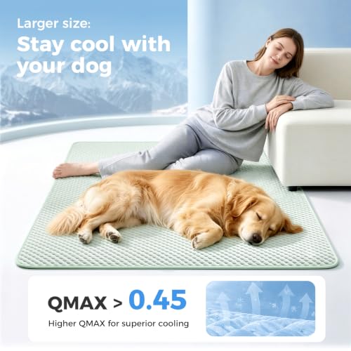 Lekereise Cooling Mat for Dogs - Self-Dog Cooling Mat Indoor, Pressure-Activated Cold Blanket for Sofa, Floor & Car, Crate, 83'' x 102'', Green - size: XL(83"x 102"x 0.79")
