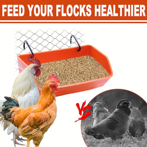 Fence Hanging Chicken Feeder - 4 Pack Feed Trough with Clips for Goat Duck Sheeple Horse Goose, Pig Poultry, Chicken Feeder Bucket Feeding Container for Livestock (Orange) - color: Orange