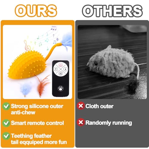 Silicone Interactive Dog Toys, Mouse Moving Dog Toy with Automatic Sensor | Dog Mouse Toy with Sound & Feather Tail, Automatic Dog Toy for Cats Dogs Pet, Squeaky Dog Toys Remote Control Yellow - color: Lemon Yellow