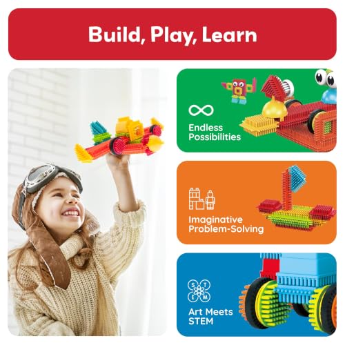 PicassoTiles 120pcs Hedgehog Interlocking Building Blocks Tiles Construction Toy Set Learning Playset STEAM Development Preschool Kindergarten Toy for Kids Age3+ PTB120 | Soft rubbery texture, easy-connect forms, BPA-free & lead-safe material, 20+ 3D desi