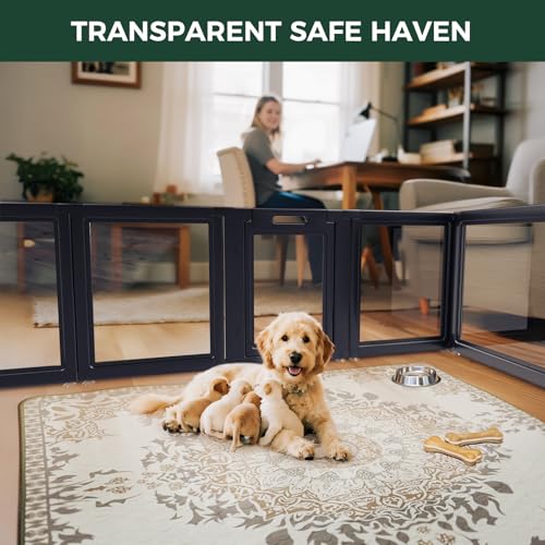 FXW AuraSpace Clear Acrylic Indoor Dog Playpen, 24" H, 8 Panels, Black | Open View, Modern Home Fit, No Climbing Bars, Tool-Free Setup, For Puppies & Small Dogs - color: Black, size: 24"H