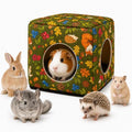 Guinea Pig Hideout House with Removable Cushion, Washable Small Animal Cube Bed, Cozy Bunny Hideaway for Guinea Pigs, Chinchillas, Hedgehogs, Hamsters & Dwarf Rabbits - color: Green Forest