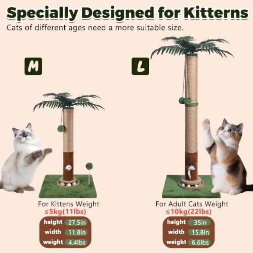 Fantasreen Cat Scratching Post 35'' Tall with Toy Mouse for Indoor Cats, Green - color: Palm Tree-35 inch