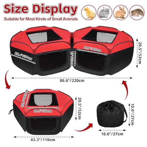 Small Animals Playpen, 2 Pcs Removable Pop-up Chicken Brooder Box with Cover & Zippers, Breathable Foldable Dog Cat Playen Chicken Run Coop Indoor Outdoor for Chick, Rabbits, Kittens, Puppies