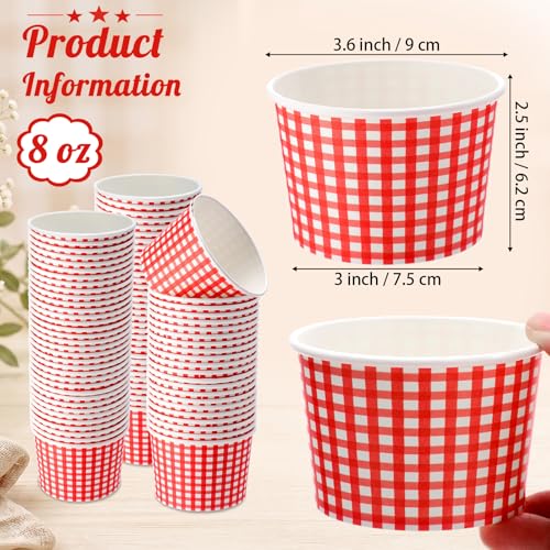 Jingmore 100 Pcs Ice Cream Paper Cups Bulk 8 oz Disposable Dessert Bowls for Hot or Cold Food Snack Treats Gift for Birthday Summer Party Favor Decoration(Red Gingham) - style: Red Gingham