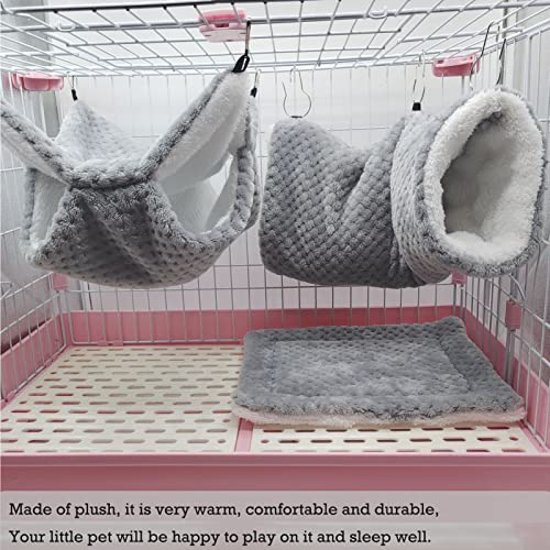 SEIS 3 Pcs Plush Hamster Hammock Set,Sugar Glider Hideout Tunnel Mat,Grey | Hanging Bed Channel, Small Animal Hanging Cage Accessories for Guinea Pig,Chinchilla,Rat,Gerbil,Ferret,Squirre,Birds,Parrot - color: Grey