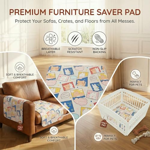 PJYuCien 36"x36" Reusable Playpen Training Pad for Puppies, Blue | Ideal for Small Animals, Dog Crate Pad, Travel Mat, Sofa Protector, Non-slip Dotted Bottom, Machine Washable - color: Pink Rabbit, size: 36"x36" (1 Pack)
