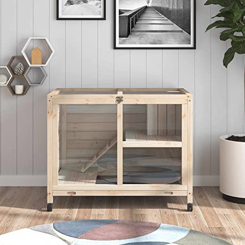 PawHut Rabbit Hutch with Wheels, Desk and Side Table Sized, Wooden Rabbit Cage, Waterproof Small Bunny Cage with Removable Tray, Openable Roof, for Indoor & Outdoor, Natural | Wooden Rabbit Cage, Waterproof Small Bunny Cage, Removable Tray, Openable Roof,
