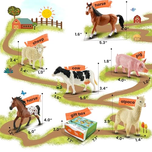 Zippytots 6PCS Farm Animal Toys for Kids 3-5 Realistic Plastic Farm Animal Figurines Educational Learning Toy for Toddlers Boys Girls Kids Farm Toys - style: 6-PC Farm Animal Figures Set