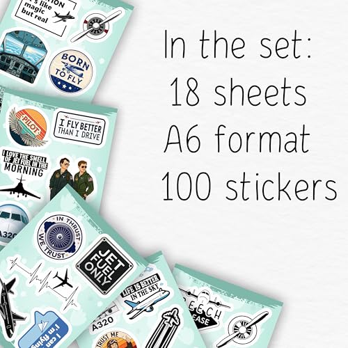 100Pcs Aviation Stickers and Decals Waterproof - Pilot Stickers for Laptop, Airplane Decals - Aviation Gifts for Pilots - Gift for Women & Men - color: Aviation Stickers