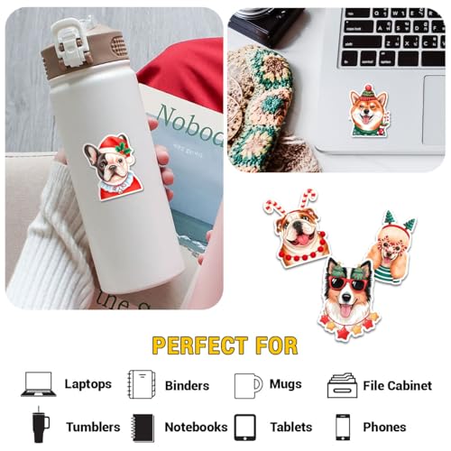 12 Pcs Christmas Dog Stickers, Holiday Puppy Decals Featuring Festive Dogs with Santa Hats, Scarves, Gifts Stickers for Laptop, Bottle, Notebook, Wrapping, Scrapbook, Holiday Crafts 7 Inches - color: Dog 1, size: 7 Inches