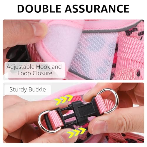 SCENEREAL Cat Harness & Leash Set Escape Proof - Adjustable Air Mesh Vest with Reflective Strips for Kittens, Puppies, Rabbits, Pink Leopard M - color: Pink Leopard, size: Medium(Fit Chest 12.5-14in)