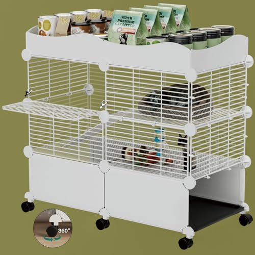 STILLCOVE 2-Tier Guinea Pig Cages Indoor, with Top & Removable Trays | with Platforms and Ramp, Universal Wheels, C&C Small Animal Playpen for Rabbit, Bunny, Hamster, Pet Rat, Chinchilla, Rodent - size: S - 29.52" x 15.35" x 25.98"