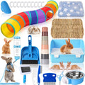34 Pcs Rabbit Starter Kit Rabbit Litter Box Small Animal Water Bottle Cups Bunny Tunnels Animal Grooming Kit Bowl Blanket with Cleaning Set for Guinea Pig Bunny(Style 3,Light Blue) - color: Light Blue, style: Style 3