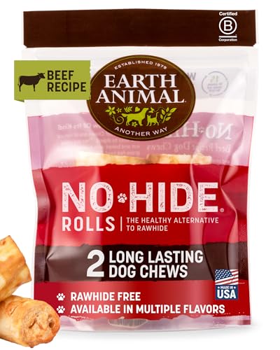 Earth Animal No Hide Dog Chews - Rawhide Free Small Rolls 2 Count Beef | Small Rolls Beef Flavored Natural Rawhide Free Long Lasting Dog Chews - Pet Treats for Small Dogs - size: 2 Count (Pack of 1)