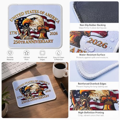 250 Anniversary Mouse Pad,Eagle and USA Flag Design - color: White
