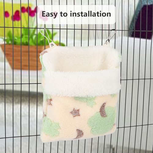 Sugar Glider Sleeping Pouch Hanging Bed for Small Pets, Green | Soft flannel warm & cozy, pouch snuggle design, metal hooks for easy hang, portable, fits hamsters/rats/hedgehogs/squirrels - color: Green