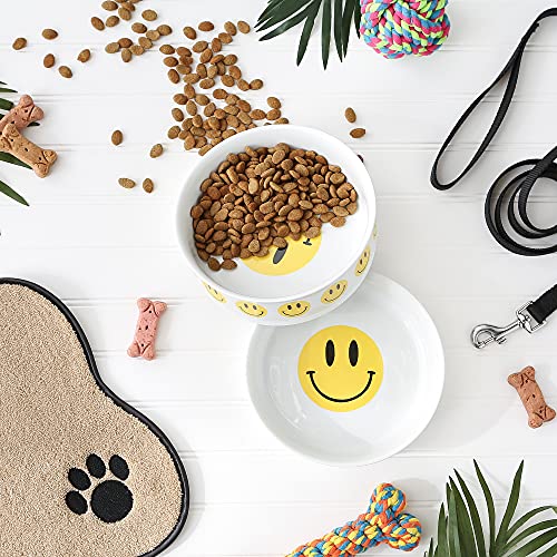 Bone Dry Ceramic Food Bowls, Non-Slip & Dishwasher Safe, Large Set, 7.5x2.4, Smiley Face, 2 Count - color: Smiley Face, size: Large Set, 7.5x2.4"