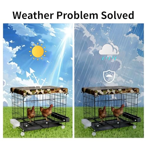 STILLCOVE Small Chicken Cage Outside, with Waterproof Cover & Bowls | with Removable Trays, Universal Wheels, Small Animal Enclosure for Rabbit, Bunny, Cat, Kitten, Dog, Guinea Pig, Ferret, Duck