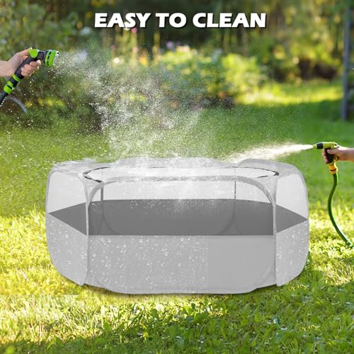UWE Small Animal Playpen, Waterproof Foldable Pet Playpen, Grey | Anti-Escape Exercise Pet Tent, Bite Resistant Breathable Mesh, Leakproof Base, Easy Fold Storage, Indoor Outdoor For Pets - color: Grey