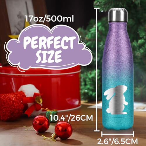 Onebttl Bunny Gifts for Women Girls, 17oz Stainless Steel Water Bottle for Rabbit Lovers, Blue & Purple Glitter with Laser Engraved Design, Bunny Lover Gifts for Easter, Christmas, Birthday