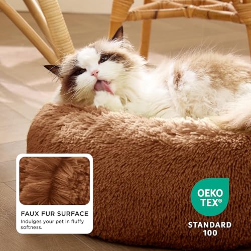 Bedsure Calming Cat Beds Donut Round Washable Kitten Bed,20 inches Copper | Fluffy Faux Fur Cuddler,Machine Washable,Anti-Slip Bottom,Anti-Anxiety,Deep Sleeping for Cats&Small Pets Up to 15 Lbs - color: Copper, size: 20"L x 20"W x 6"Th