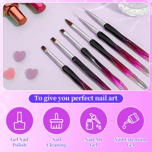 6Pcs Nail Art Clean Up Brushes Nail Brushes Cleaning Polish Mistakes | Acetone Resistant Nail Brush, Fingernail Cleaning Brushes for Nail Art and Designs - color: Pink Black-6Pcs