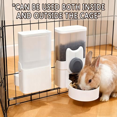 kathson Rabbit Feeder for Cage,Bunny Water Bottle,Pet Food Dispenser,Grey | Gravity Automatic Guinea Pig Feeder Waterer Set,Hanging Small Pet Food Bowl Feeding Station for Ferret Chinchilla Cat Puppy - color: Grey