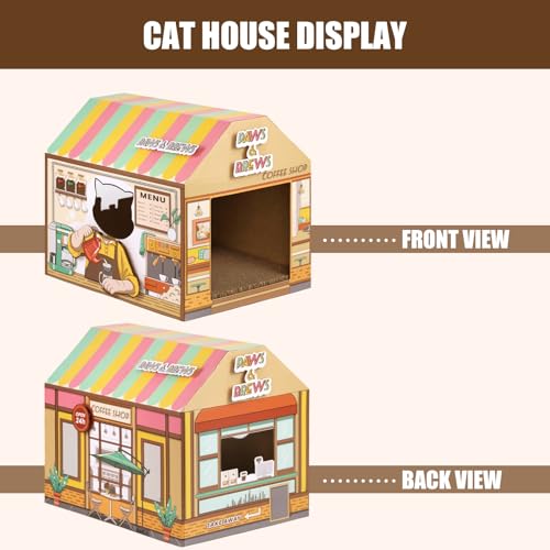 SEKAM Cardboard Cat House with Scratcher/Catnip, (16.5''x12''x15'') Kitty Coffee Shop for Indoor/Outdoor Cats, Cat Play House&Home Decor, Cat Scratch Toy for Birthday, Hideout for Bunny Small Animals - color: Coffee shop