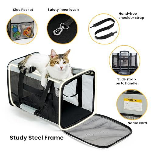 Conlun Soft-Sided Cat Carrier for Small-Medium Cats, Puppies up to 15 Lb, Airline Approved - color: Grey, size: M