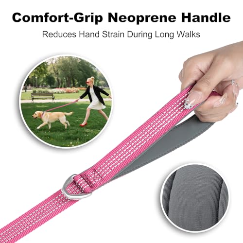 Plutus Pet Heavy Duty Dog Leash with Lockable Aluminum Carabiner, 4 FT Long | Double-Sided Reflective Nylon, Padded Handle, Heavy Duty, for Puppy Small Medium and Large Dogs (Pink, 1" x 4') - color: Pink, size: 1" x 4'