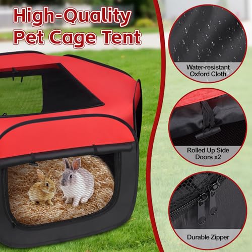 Small Animals Playpen, 2 Pcs Removable Pop-up Chicken Brooder Box with Cover & Zippers, Breathable Foldable Dog Cat Playen Chicken Run Coop Indoor Outdoor for Chick, Rabbits, Kittens, Puppies