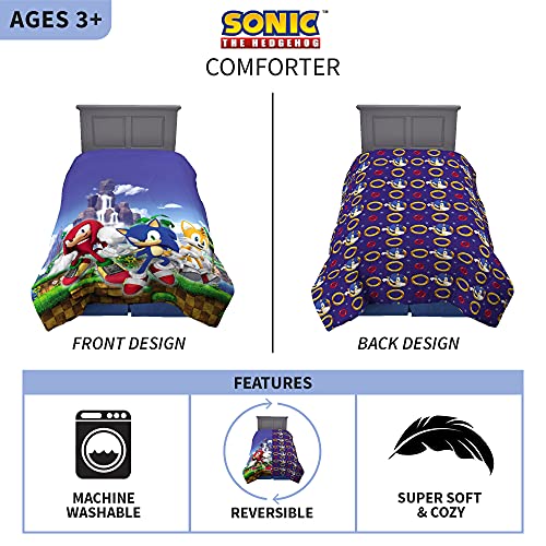 Franco Kids Bedding Super Soft Microfiber Reversible Comforter, Twin/Full, Sonic The Hedgehog, Anime - color: Sonic the Hedgehog, size: Twin/Full