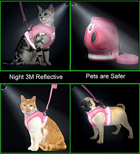 Cat Harnesses and Puppy Harness with Leashes Set, Escape Proof Cat Harness, Adjustable Reflective Soft Mesh Vest Fit Puppy Kitten Rabbit Ferrets's Outdoor Harness - color: Pink, size: L (Chest: 15" - 17")