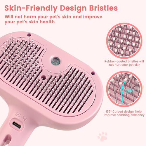 Steam Brush for Shedding Pets - Self-Cleaning Grooming Comb with Water Tank for Long & Short Haired Cats and Dogs (Pink) - color: Pink