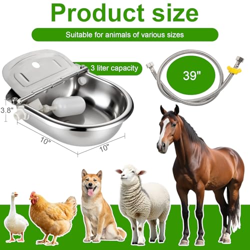 Automatic Drinking Water Bowl with Float Valve, 304 Stainless Steel self-Filling Waterer,for Farms and backyards, Poultry and Livestock.