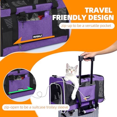 Cat Carrier Soft-Sided Travel Bag for Medium to Large Cat Over 15lbs | Small Puppy Dog Carry Crate 12 Pounds, Top Entry, Breathable Mesh, Pet Kitten Rabbit Cage Bag Transport Kennel Collapsible - color: Purple