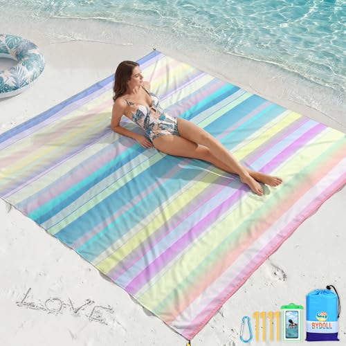 BYDOLL Beach Blanket Waterproof Sandproof,78''X81''/78''X110'' Large Sand Free Oversized Lightweight Sand Resistant Blanket, Picnic Mat for Beach Travel Camping Hiking Essentials - color: Rainbow, size: 78''X81"
