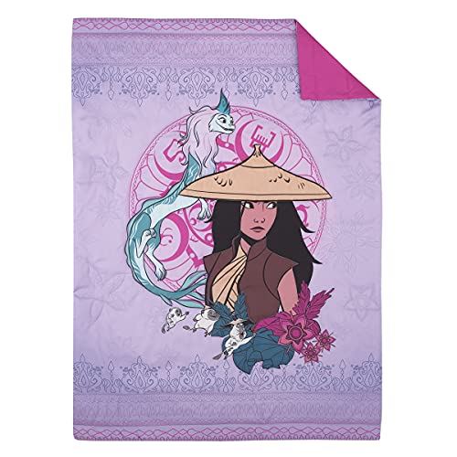 Disney Raya and The Last Dragon Mythic Pop Lavender, Magenta, and Blue with Sisu Dragon and Tuktuk 4 Piece Toddler Bed Set - Comforter, Fitted Bottom Sheet, Flat Top Sheet, and Reversible Pillowcase - color: Disney Raya and the Last Dragon