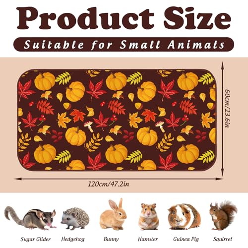 JarThenaAMCS 3 Pcs Guinea Pig Cage Liner Reusable Bunny Squirrel Mat Fall Maple Leaves Pumpkin Washable Small Animal Pee Pads for Autumn Rabbit Hamster Chinchilla Ferret Accessory, 24 x 47 in - style: Brown Pumpkin Maple