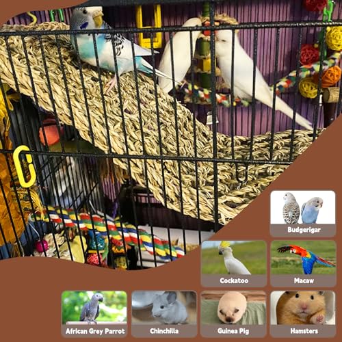 kathson 2 Pcs 29.5 x 7 Inches Large Bird Seagrass Mat, Bird Hammock for cage，Bird Seagrass Woven net，Climbing Rope Ladder with Hooks, Chew Toys for Pigeon Cockatiel Conure Budgie Cockatoo Rat Hamster