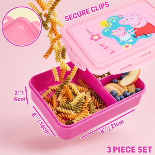 Get Trend Peppa Pig Girls Lunch Box 3Pc Set | Kids Insulated Lunch Bag with BPA-Free Water Bottle and Bento Box, Back to School Gifts for Girls - color: Pink Peppa Pig