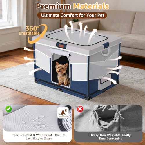 LOOBANI Small Dog Playpen, 32"x24"x22", Foldable & Portable, Blue | Puppy Cat Playpen Indoor, with Sturdy Steel Frame, Travel Dog Crate with Carry Bag, Removable Washable 690D Fabric Cover - color: Blue-Gray