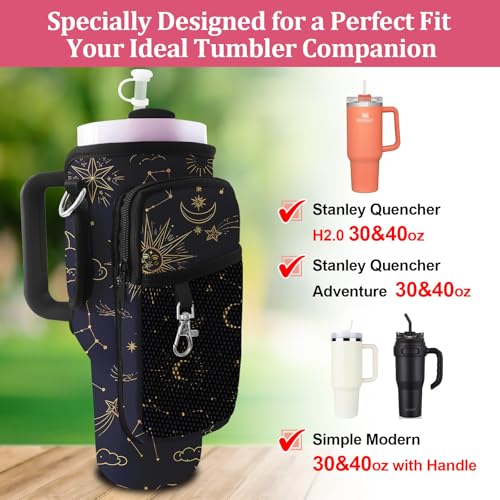 Stanley Carrier Bag for Stanley 40oz/30ozTumbler with Phone with 2 Adjustable Strap,3 Pockets Bottle Stanley Cup Carrier Bag & Case,Accessories for Hiking Travelling - color: Starry Sky